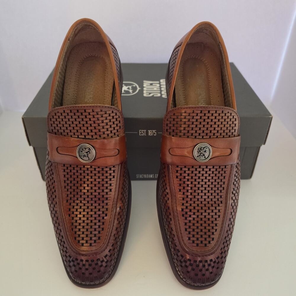 Stacy Adams Brown Woven Leather Slip-On Loafer Men's Dress Shoes Size 10